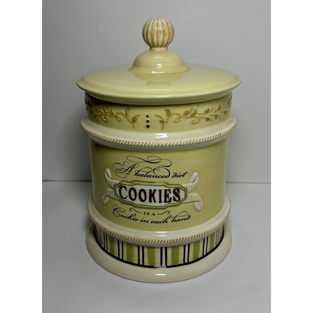 Grassland Road Cookie Jar Vintage Balanced Diet Quote Yellow Green Ceramic Large